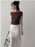 Shirring one off-shoulder T-shirt