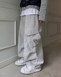 Peach Cotton Diagonal Cargo Balloon Pants