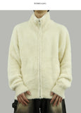 Heavy angora two-way zip-up knit