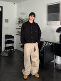 Cotton stitch wide work pants