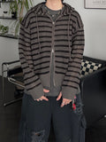 Punching Stripe Hooded Knit Zip-Up