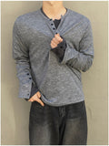 Karoo Ribbed Henley Neck Button Long Sleeve