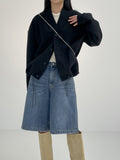 Woolen no collar string cardigan