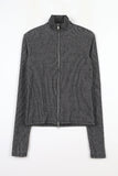 Two-tone high neck two-way zip-up