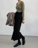 Silky Twist Wrap Long Skirt