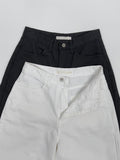 Curved Semi-Wide Cotton Pants