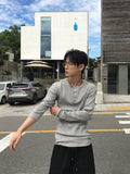 Overlock Henley Neck Knit Long Sleeve
