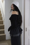 Wavy Shirred Drop Off Shoulder
