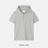 Gode Henley Neck Hood Short Sleeve T-shirt