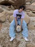 Light Blue Folded Snap Denim Pants