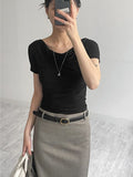 Draped Boat Neck Short Sleeve T-Shirt