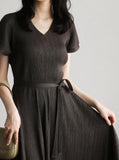 [Premium] Armoni Pleated Belt V-Neck One Piece