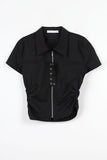 Hole cropped shirring shirt