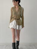 Cuffs See-through Knit Long Cardigan