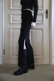 Buckle low long leather boots