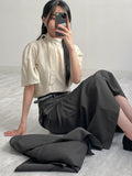 Balloon Tie Mock Neck Half Blouse