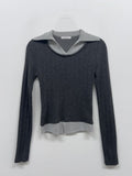 Jade Color Matching Collar Knit T-Shirt