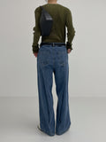 [unisex] Back pin tuck wide denim pants