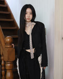 V-neck slim tweed jacket