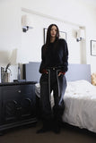Track two-line denim pants