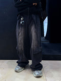 Snake flap button denim pants