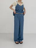 Summer denim banding wide pants