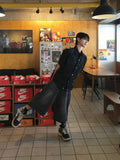 Brush cutting bermuda denim pants