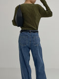 Boat neck pleated long sleeve T-shirt