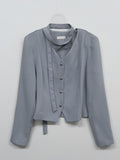 [Tie SET] Padded V-neck Pin Tuck Blouse