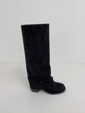 Suede Shirring Fold Long Boots