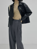 One-pocket single leather short jacket
