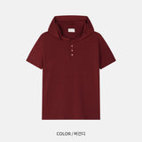 Gode Henley Neck Hood Short Sleeve T-shirt
