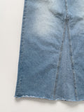 Deep Slit Cotton Long Denim Skirt (Light Wash)