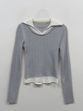Jade Color Matching Collar Knit T-Shirt