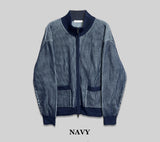 Striped Two-Tone Knit Zip-Up