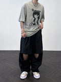 Two Piece Nylon Zipper Wide Pants