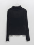 Velvet See-Through Mock Neck Polar Fleece T-Shirt