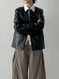 Hunt No Collar Loose Fit Leather Jacket