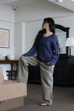 Net openwork v-neck knit