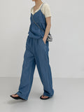 Summer denim banding wide pants