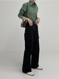 Cargo Cotton Wide Denim Pants