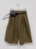 [Belt set] Bokashi Pin Tuck Bermuda Slacks