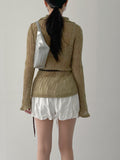 Cuffs See-through Knit Long Cardigan