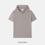 Gode Henley Neck Hood Short Sleeve T-shirt