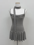 [Tie SET] Stripe frill sleeveless