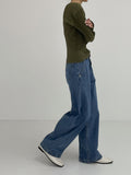 [unisex] Back pin tuck wide denim pants
