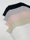 Rose Ribbed Boat Neck Short Sleeve T-shirt