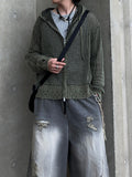 Damage Dying Mesh Hood Knit Zip Up