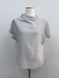 Pleated Mock Neck Cap Sleeve Blouse