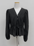 Cello V-Neck Shirred Blouse